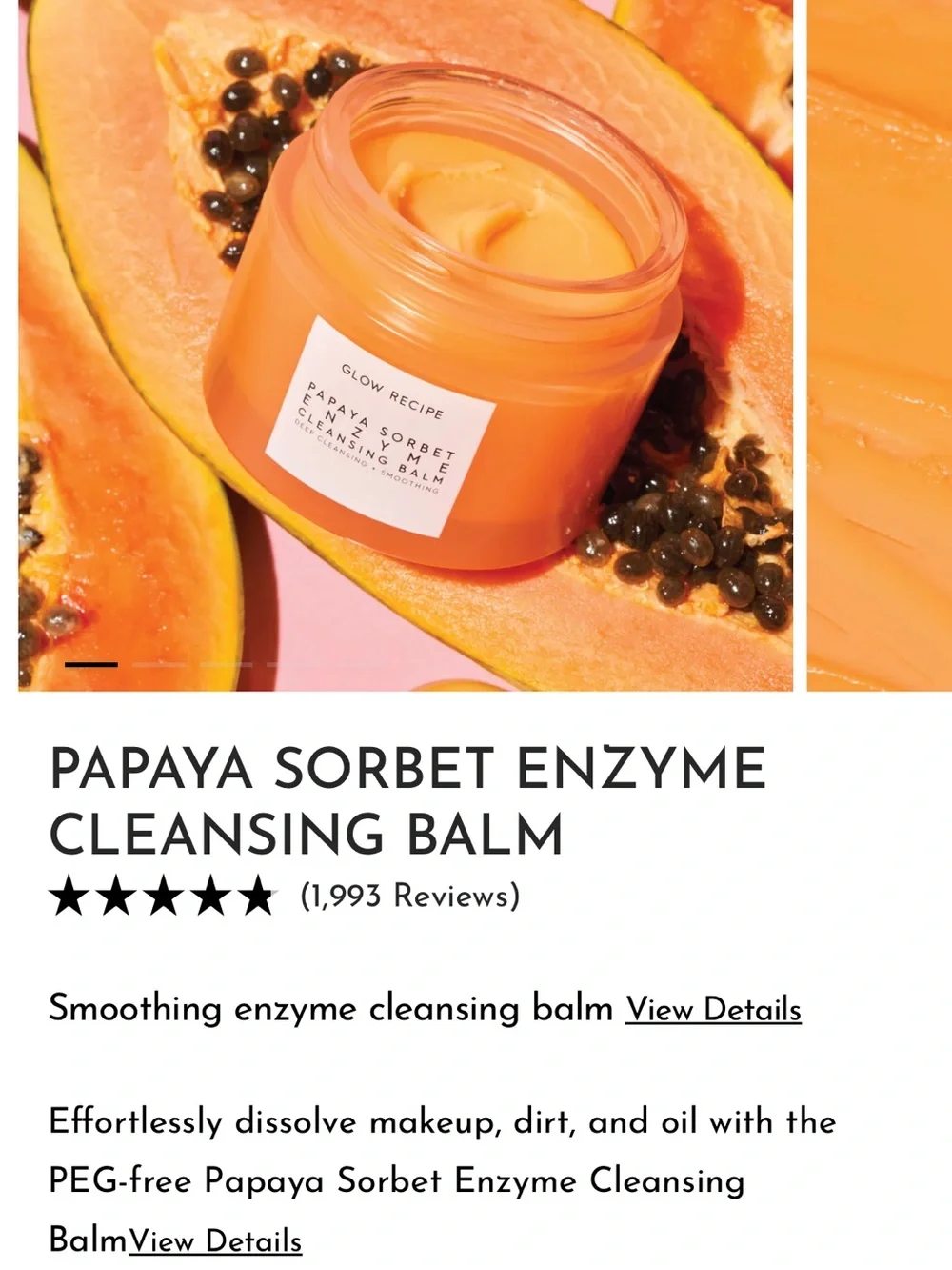 NEW Glow Recipe Papaya Sorbet Cleansing Balm - White & Orange (3.38 fl oz)